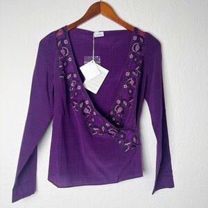 La Perla Castle Garden Wrap-Effect Embellished Stretch Silk Top